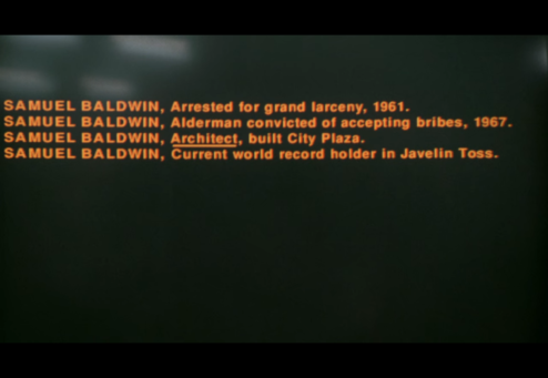 Computer screen showing that there are 4 results for Samuel Baldwin with some additional details like arrest, fraud, architect, athlete. Architect is underlined.