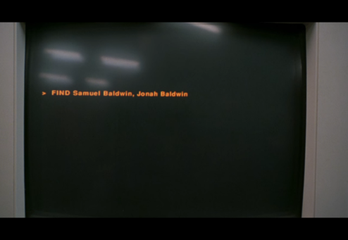 Computer screen showing a prompt to enter a request where the request is Find Samuel Baldwin and Jonah Baldwin